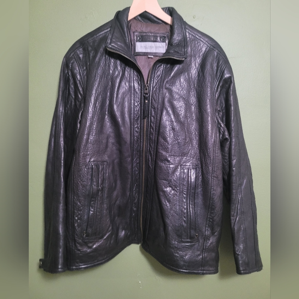 Marc New York Andrew Marc Black Leather Jacket Full Zip Mens Size L